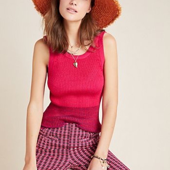 New Anthropologie magenta textured knit tank top ribbed - Picture 3 of 12